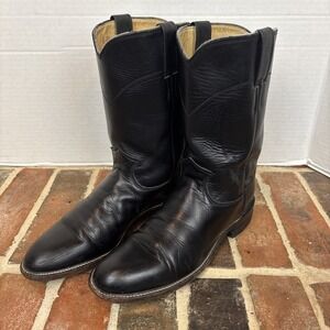 Justin L3703 Black Leather Roper Western Cowboy Cowgirl Boots Women's 10.5 Men 9
